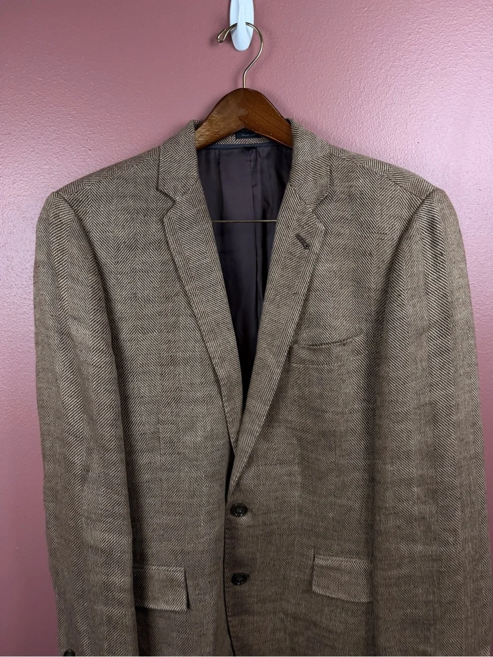 J. Crew Men's Tan/Brown Herringbone Sport Coat Blazer Linen Blend 42R